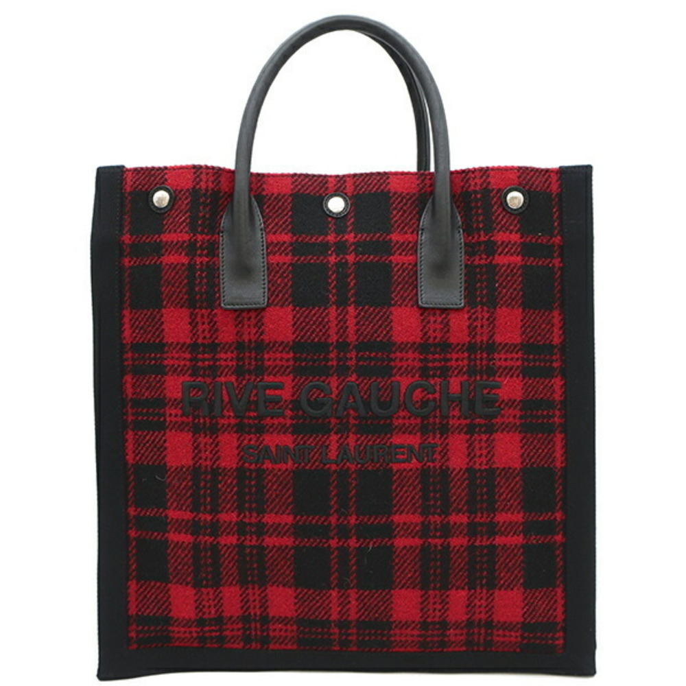 Saint Laurent Red Tote Bag Wool Black Check Gauche Yves Rive View 2